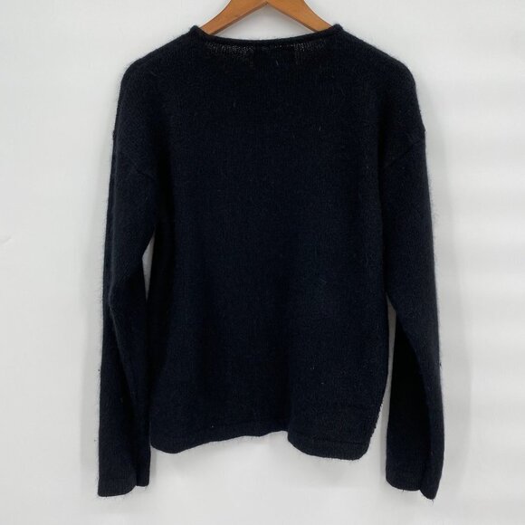 Vintage 80s Sparkly Silk Angora Black Sweater Abstract Sequins M Metallic Retro - Picture 2 of 7